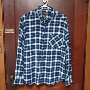 Heavy XL Lincoln 100% cotton flannel blue white button collar pocket